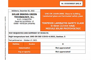 Solar Innova logra una nueva certificación de Conformidad con la Norma Europea EN 14449, relativa a vidrio para la edificación. Vidrio laminado y vidrio laminado de seguridad. Evaluación de la conformidad/Norma de producto