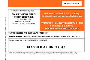 Solar Innova logra una nueva certificación de Conformidad con la Norma Europea EN 14449, relativa a vidrio para la edificación. Vidrio laminado y vidrio laminado de seguridad. Evaluación de la conformidad/Norma de producto