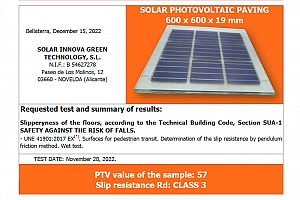Solar Innova logra una nueva certificación de Conformidad con la Norma Europea UNE 41901, relativa a resistencia al deslizamiento de los suelos y revestimiento